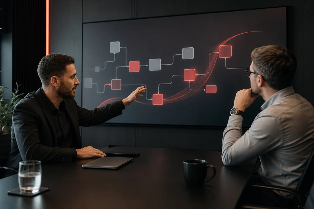 An AI automation consultant presenting a client workflow